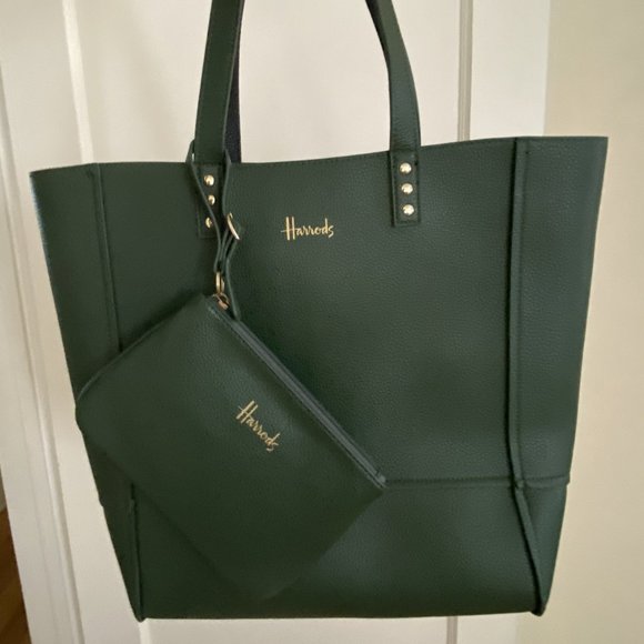 Harrods Handbags - Harrods Leather Tote Green Bag with Purse NWOT